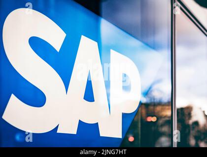 Berlin, Deutschland. 02.. Februar 2022. Das SAP-Logo in Berlin. 02/02/2022. Kredit: dpa/Alamy Live Nachrichten Stockfoto