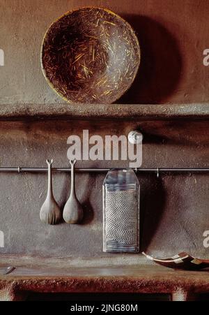 Bio-nachhaltige Architektur, Rohbau, ethnischer Stil. Stockfoto