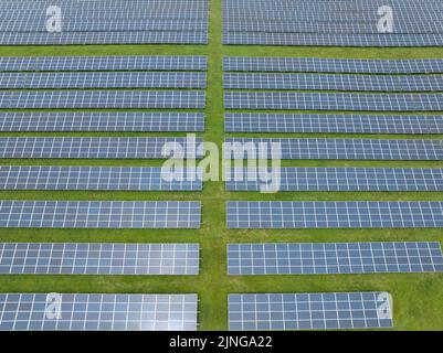 Sonnenkollektoren, grünes sauberes System für alternative erneuerbare Energiequellen. Ökologisch nachhaltig innovatives umweltverträglicher Bereich zur Erzeugung sauberer Energie. Stockfoto