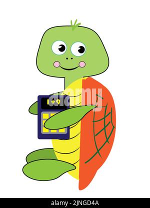 Eine Schildkröte mit einer mathematischen Gleichung, isoliert auf weißem Hintergrund Stock Vektor