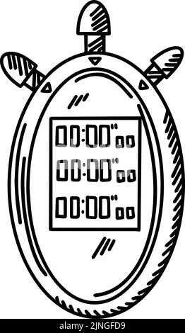 Digitale Stoppuhr wurde isoliert skizziert. Zeitschaltuhr im handgezeichneten Stil. Gravierte Gestaltung für Poster, Marketing, Print, Buchillustration, Logo, Symbol, Tattoo. V Stock Vektor