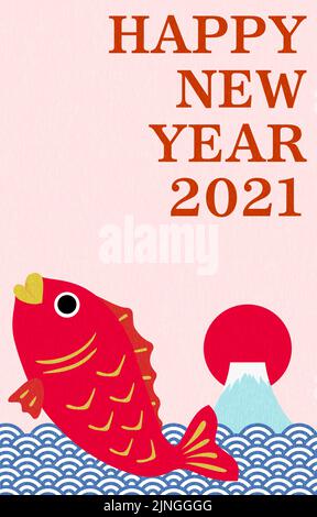 Neujahrskarte: Seebrasse und Mt. Fuji, First Sunrise und Wave Design japanische traditionelle Neujahrsgrüße Stock Vektor