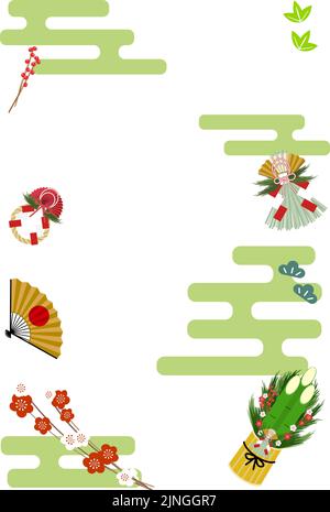 Neujahrskarte: Kadomatsu und Shimenawa, Pflaume, Neujahrsdekoration Design Japanische traditionelle Neujahrsgrüße Stock Vektor