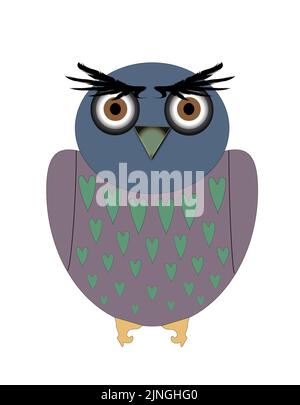 Eine niedliche Eule mit einem lustigen Gesicht isoliert auf einem weißen Hintergrund Stock Vektor