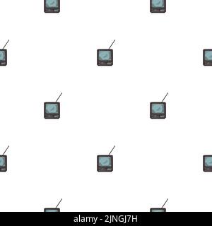 Retro-Fernseher mit gravierten, nahtlosen Antennenmustern. Vintage-Fernseher im handgezeichneten Stil. Skizzenstruktur für Stoff, Tapete, Textil, Druck, Titel, Stock Vektor