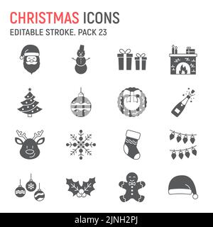 Weihnachts Glyphen Icon Set, Neujahrskollektion, Vektorgrafiken, Logo-Illustrationen, Frohe Weihnachten Vektor-Icons, Weihnachtszeichen, solide Piktogramme, editierbare Kontur Stock Vektor