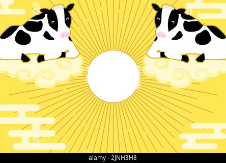 Neujahrskarte Illustration einer Kuh, die auf Kinto'un 2021 liegt Stock Vektor