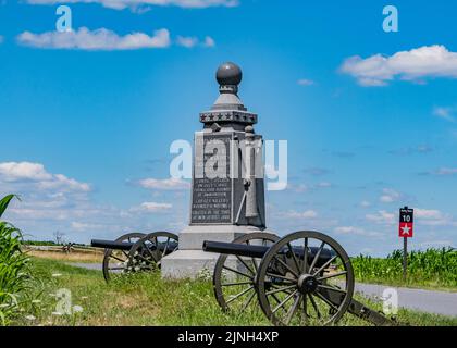 Monument to Clarks Battery, 1. NJ Light Artillery, Gettysburg National Military Park, Pennsylvania, USA Stockfoto