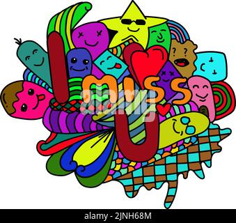 Handgezeichnete bunte Kreative Kunst Doodle Design Konzept Vektor Illustration für Poster, T-Shirts und Grußkarten Stock Vektor