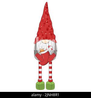 Niedlicher weihnachtsknome mit roten Socken. Stock Vektor