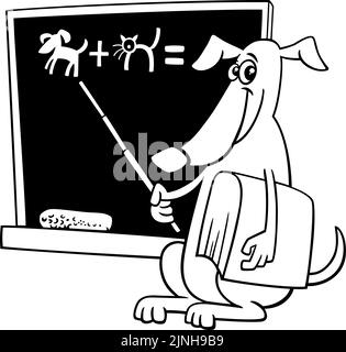 Schwarz-Weiß-Cartoon-Illustration von lustigen Hund Lehrer Charakter in der Klassenzimmer Malvorlagen Stock Vektor