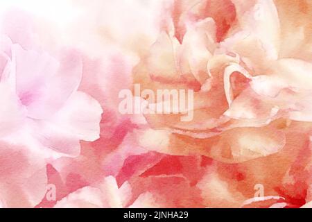 Romantische Blume Aquarell Malerei Nahaufnahme von rosa und orange Blütenblätter Blumen. Stockfoto