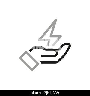 Einfach von Hand halten Blitz Vektor Linie Symbol. Symbol für erneuerbare Energien, grüne Technologie. Designelemente für Ihre Projekte. Stock Vektor