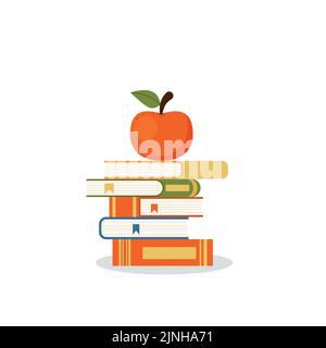 Roter Apfel auf einem Stapel Bücher. Bildungskonzept eps 10 Stock Vektor