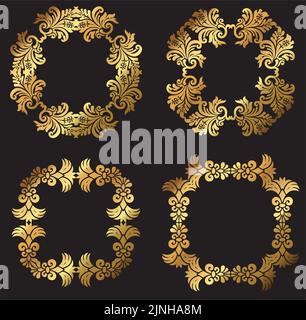 Eine Reihe von Vintage Gold Vektor dekorativen Rändern und Rahmen. Stock Vektor