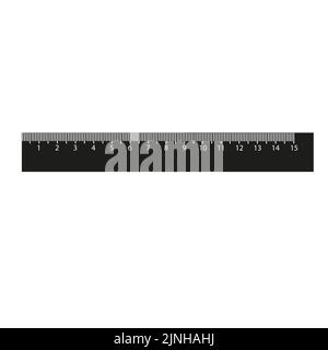 Das Messwerkzeug ist ein schwarzes isoliertes Lineal mit einer Skala in Zentimetern. Schreibwaren. Vektorgrafik. Stock Vektor