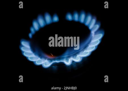 Berlin, Deutschland. 11. März 2022. Symbolisches Foto zum Thema steigende Gaskosten. Flammen in einem Gasherd. Berlin, 11. März 2022 Quelle: dpa/Alamy Live News Stockfoto