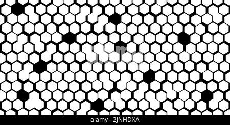 Ungleichmäßige monochrome Wabe einfaches nahtloses Muster mit Mulden. Unregelmäßige Struktur der Hive-Zellen. Abstrakter Vektorhintergrund mit Hexagon-Geometrie. Wallp Stock Vektor