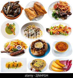 Französische Gerichte mit Fleisch und Fisch Stockfoto