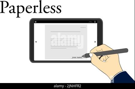 Bildillustrationsset für die digitale Signatur auf Tablet-Geräten Stock Vektor