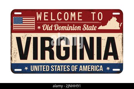 Willkommen bei Virginia vintage rostigen Nummernschild auf weißem Hintergrund, Vektor-Illustration Stock Vektor