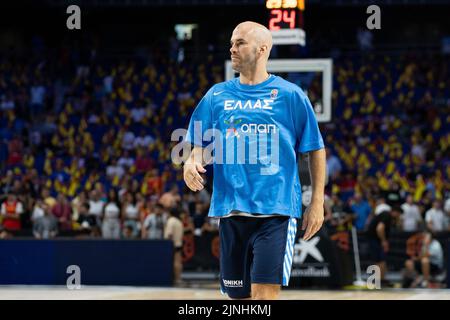 Madrid, Madrid, Spanien. 11. August 2022. NICK CALATHES während des mit Spanien und Griechenland sympathischen Basketballspiels der spanischen Nationalmannschaft auf der Mode Europe Tour im WiZink Center in Madrid. (Bild: © Oscar Ribas Torres/ZUMA Press Wire) Stockfoto