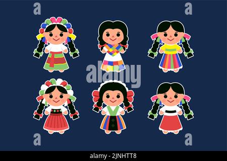 Handgezeichnete mexikanische Puppe Illustration Vektor-Illustration. Stock Vektor