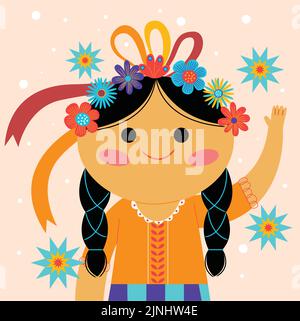 Handgezeichnete mexikanische Puppe Illustration Vektor-Illustration. Stock Vektor