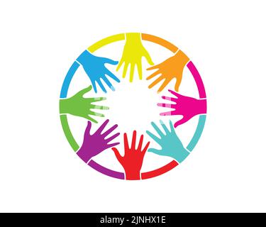 Gruppe von Händen mit bunten Farben bilden eine Kreisform Illustration Stock Vektor