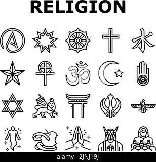 Religion, Gebetskult Und Atheismus Icons Set Vector Stock Vektor