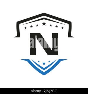 Vektorvorlage für das Logo „Letter N Automotive Shield“. Transportlogo-Symbol Stock Vektor