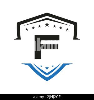 Vektorvorlage für das F-Automobilschild-Logo. Transportlogo-Symbol Stock Vektor
