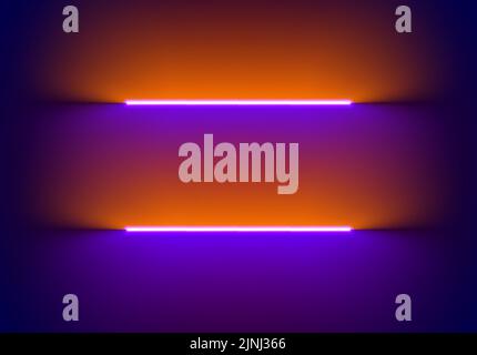 Neon Beleuchtung Hintergrund in Halloween-Stil. Abstrakte 80er oder Synthwave-Kulisse mit orangefarbener und violetter Lampe auf der Tapete Stock Vektor
