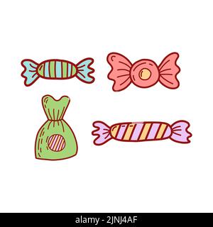 Set von handgezeichneten Bonbons. Flache Vektorgrafik. Stock Vektor