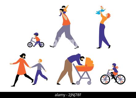 Eine Reihe verschiedener Symbole für Familiencharakter, die auf einem weißen Hintergrund isoliert sind Stock Vektor