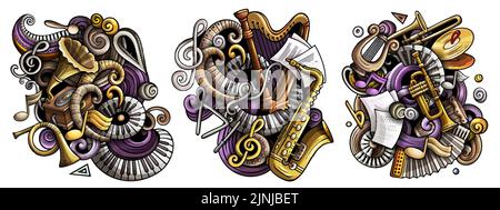 Klassische Musik Cartoon Vektor Doodle Designs gesetzt Stock Vektor