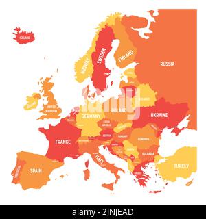 Politische Landkarte des europäischen Kontinents in vier Orange-Tönen Stock Vektor