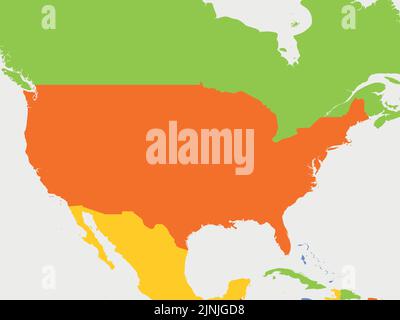 Karte der Vereinigten Staaten von Amerika und der Nachbarländer Stock Vektor