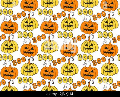 Groovige halloween nahtlose Muster 70s Stil. Psychedelischer Hippie endlose Textur Hintergrund. vektor-Illustration Stock Vektor