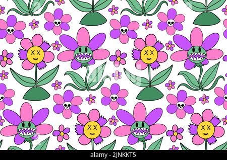 Groovige halloween nahtlose Muster 70s Stil. Psychedelischer Hippie endlose Textur Hintergrund. vektor-Illustration Stock Vektor