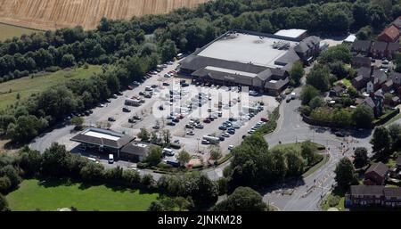 Luftaufnahme des Morrisons Supermarket in Ripon, North Yorkshire Stockfoto