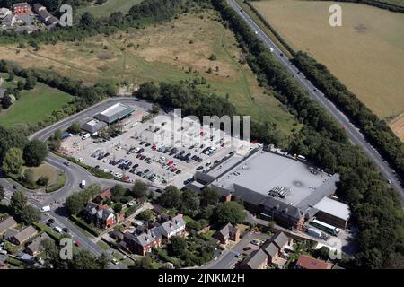 Luftaufnahme des Morrisons Supermarket in Ripon, North Yorkshire Stockfoto