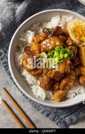 Hausgemachtes taiwanesisches Lu Rou Fan-gebratener Schweinefleisch und Reis mit einem Ei Stockfoto