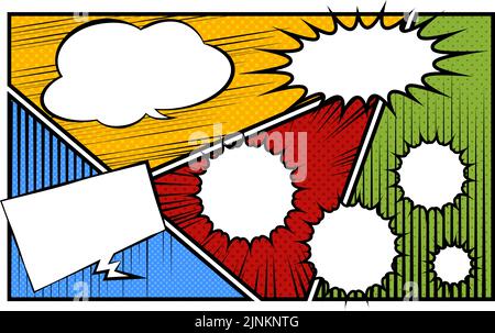 Illustrationsmaterial: Amerikanischer Comic-Stil, Pop-Ballons und Hintergrund von geteilte Punkte Stock Vektor