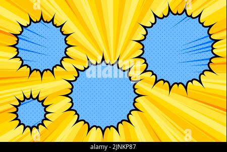 Illustrationsmaterial: Amerikanischer Comic-Stil, Pop-Ballons und Hintergrund aus Punkten und konzentrierten Linien Stock Vektor