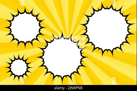 Illustrationsmaterial: Amerikanischer Comic-Stil, Pop-Ballons und Hintergrund aus Punkten und konzentrierten Linien Stock Vektor