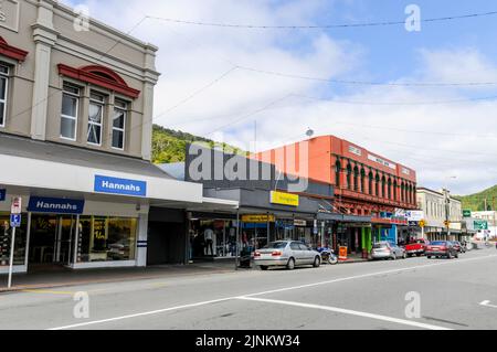 Tainui Street in Greymouth an der Westküste von South Island in Neuseeland Stockfoto