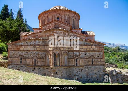 Mistra, Griechenland, 20. Juli 2022. Die Stadt Mistra oder Mystrás ist eine alte Stadt auf dem Peloponnes, die jetzt in Ruinen ist Stockfoto