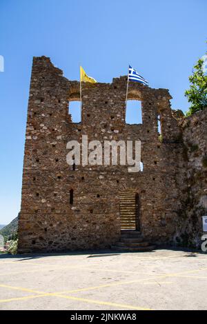 Mistra, Griechenland, 20. Juli 2022. Die Stadt Mistra oder Mystrás ist eine alte Stadt auf dem Peloponnes, die jetzt in Ruinen ist Stockfoto