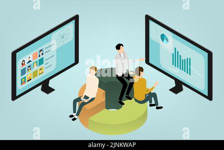 Isometrische, bilddarstellungen von Personen in Online-Meetings Stock Vektor